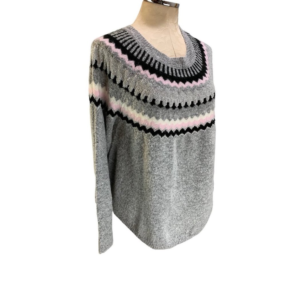 Small Cliche Pink‎ Gray Women's Pullover Loose Fit Sweater Silver Threads